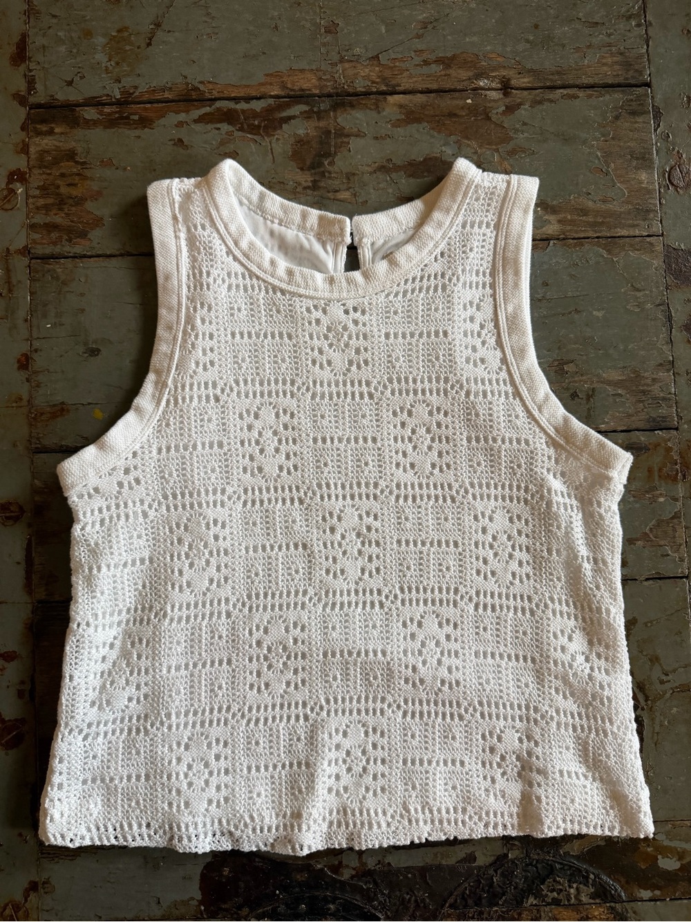 LOFT Cottagecore White Crochet Lined Knit Shell Tank